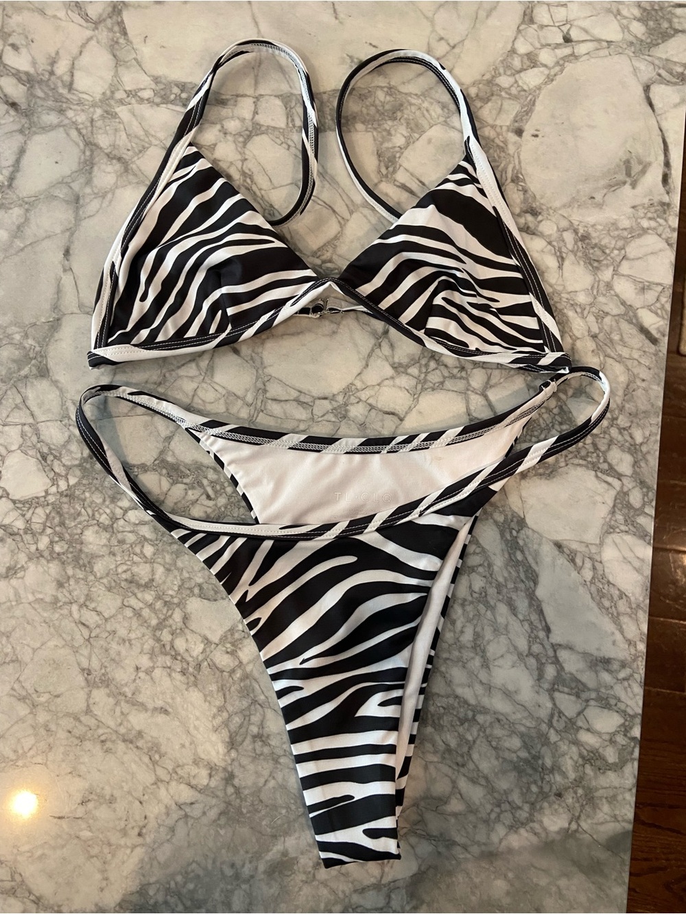 Zebra Print Triangle Bikini Set - Black & White